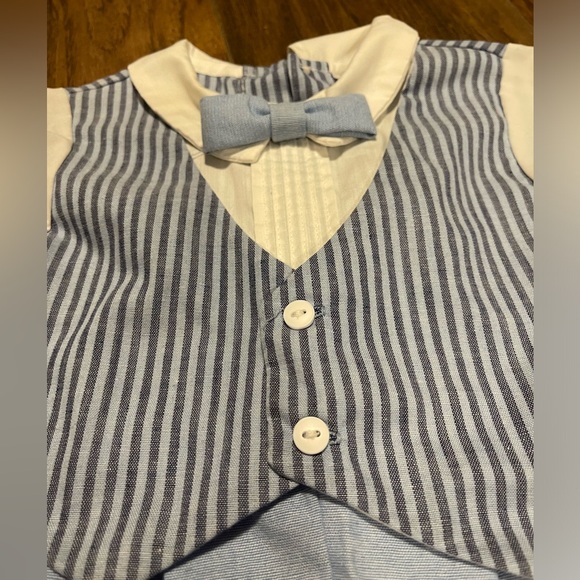 Blue gentlemen button up shirt & vest with shorts one piece dress suit vintage - Picture 3 of 4